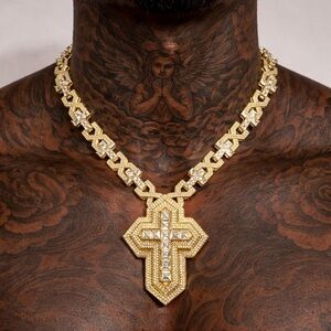 Gold Cross Pendant Necklace - Gold men Jewelry 20 inch